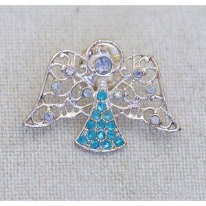 Vintage Rhinestones Angelic Figure Silver Tone Pin - O1